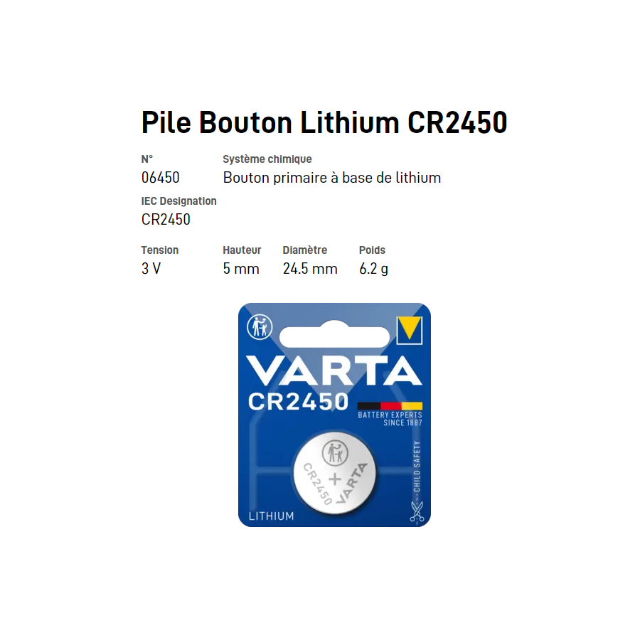 Pile bouton Lithium CR2450 - VARTA