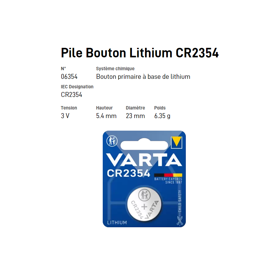 Pile bouton Lithium CR2354 - VARTA