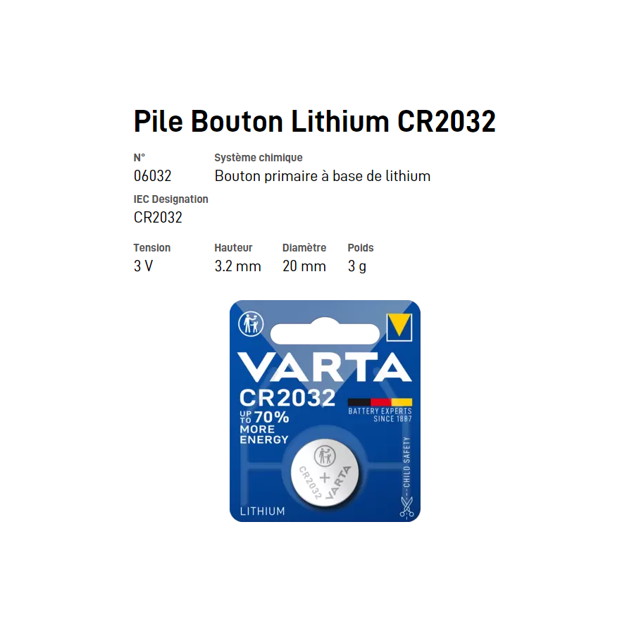 Pile bouton Lithium CR2032 - VARTA