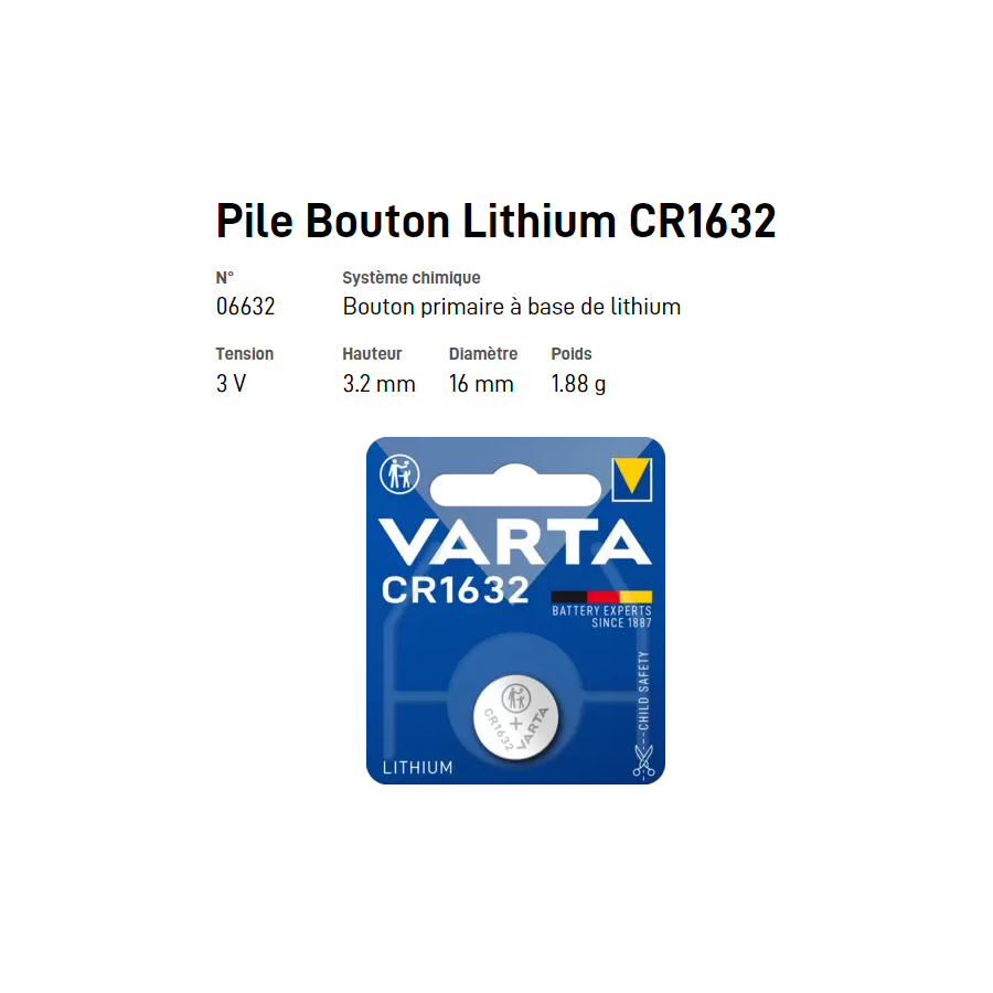 Pile bouton Lithium CR1632 - VARTA
