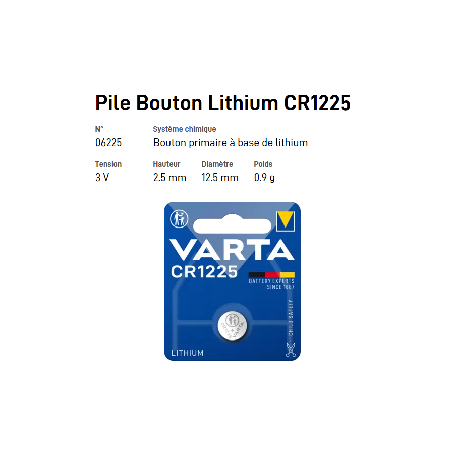 Pile bouton Lithium CR1225 - VARTA