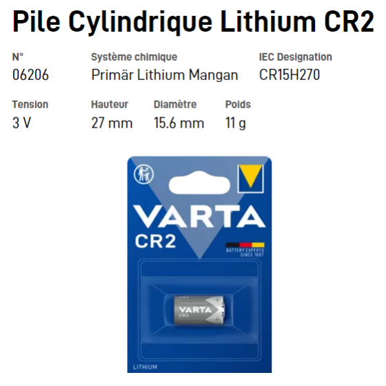 Pile Cylindrique Lithium CR2 - VARTA