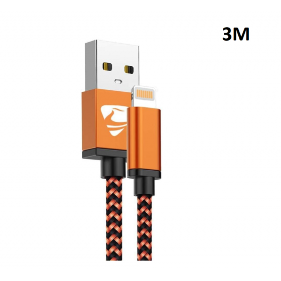 Câble USB Lightning 3m tressé incassable pour iPhone et iPad – Orange