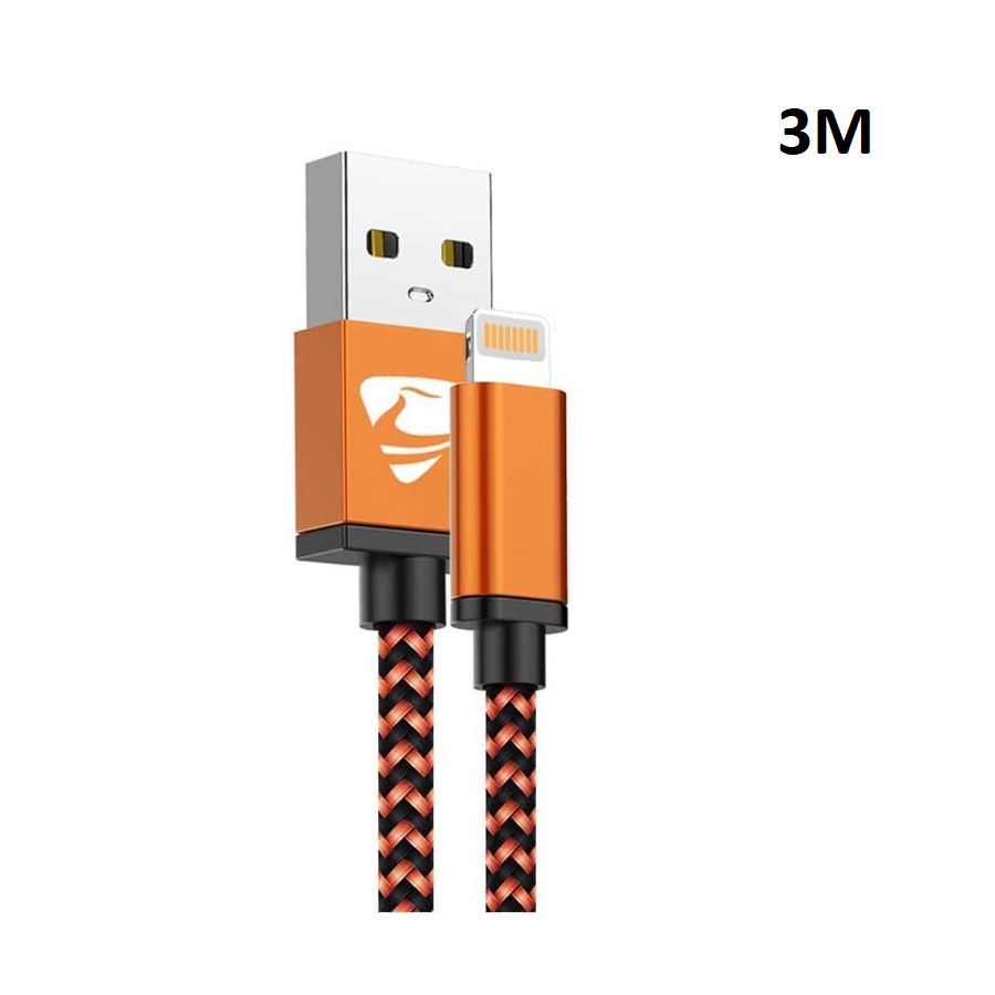 Câble USB Lightning 3m tressé incassable pour iPhone et iPad – Orange