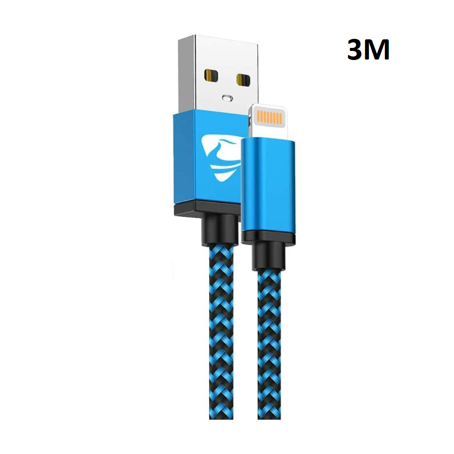 Câble USB Lightning 3m tressé incassable pour iPhone et iPad – Bleu