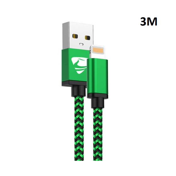 Câble USB Lightning 3m tressé incassable pour iPhone et iPad – Verte