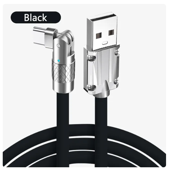 Câble de Charge Rapide USB Type C 120W 7A, Coude Rotatif Résistant à 180°- Noir