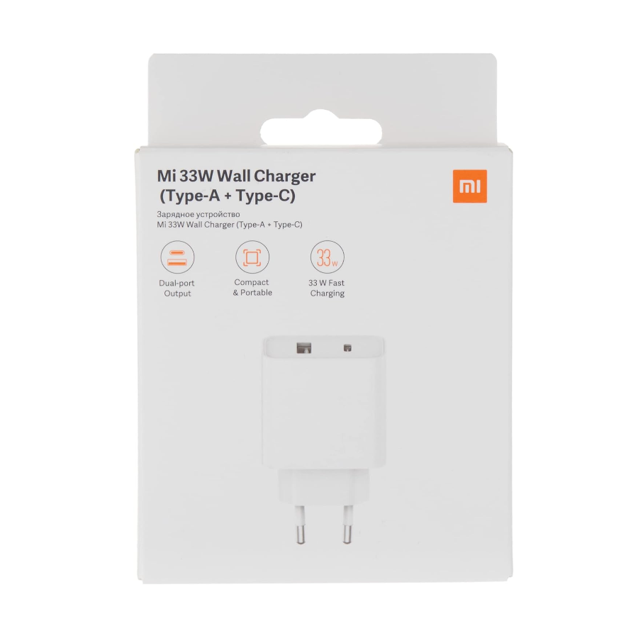 Chargeur secteur Original Xiaomi, USB + USB-C 33W - Blanc