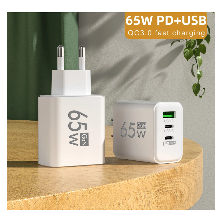 Chargeur secteur USB + 2 USB-C, 65W - Blanc
