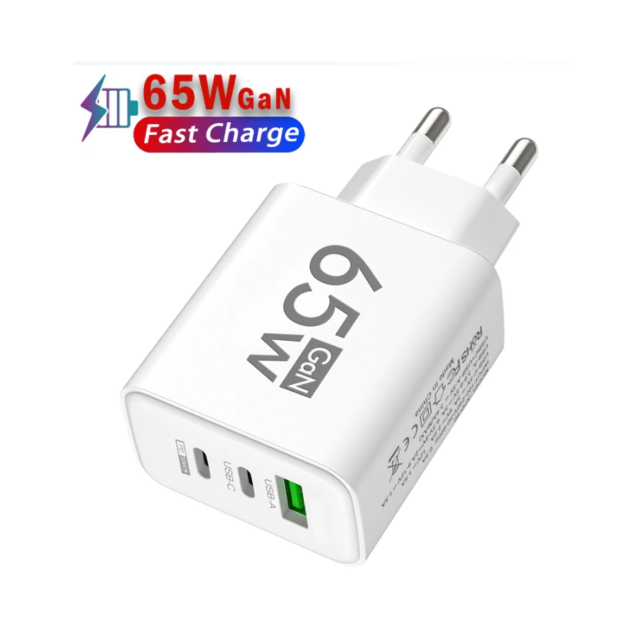 Chargeur secteur USB + 2 USB-C, 65W - Blanc