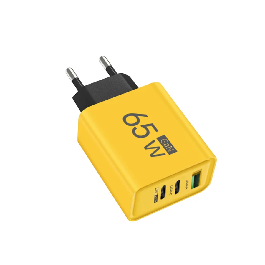 Chargeur secteur USB + 2 USB-C, 65W - Jaune