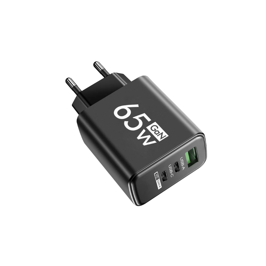Chargeur secteur Rapide USB + 2 USB-C 65W - Noire