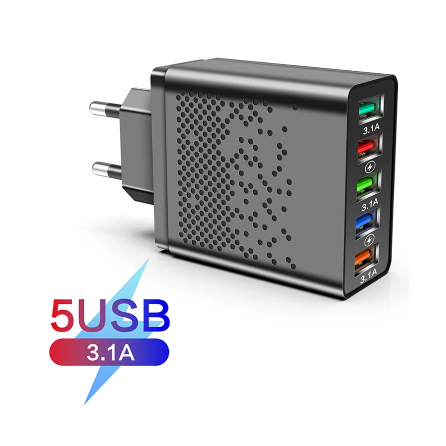 Chargeur secteur Rapide 5 port USB 65W - Noire