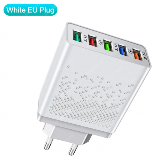 Chargeur secteur Rapide 5 port USB 65W - Blanc