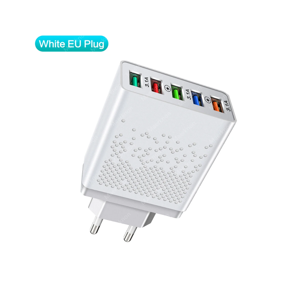 Chargeur secteur Rapide 5 port USB 65W - Blanc
