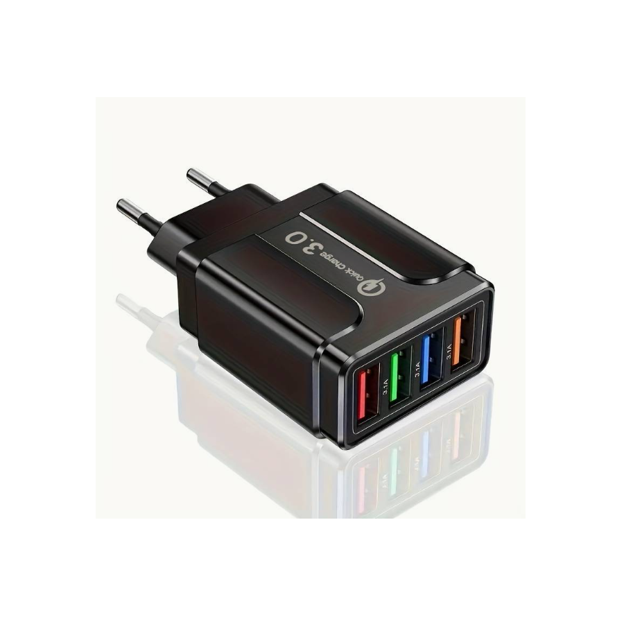 Chargeur secteur Rapide 15W 4 port USB - Noire