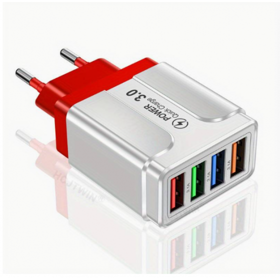 Chargeur secteur Rapide 15W 4 port USB - Rouge