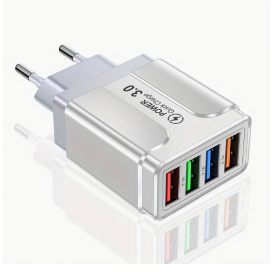 Chargeur secteur Rapide 15W 4 port USB -Gris
