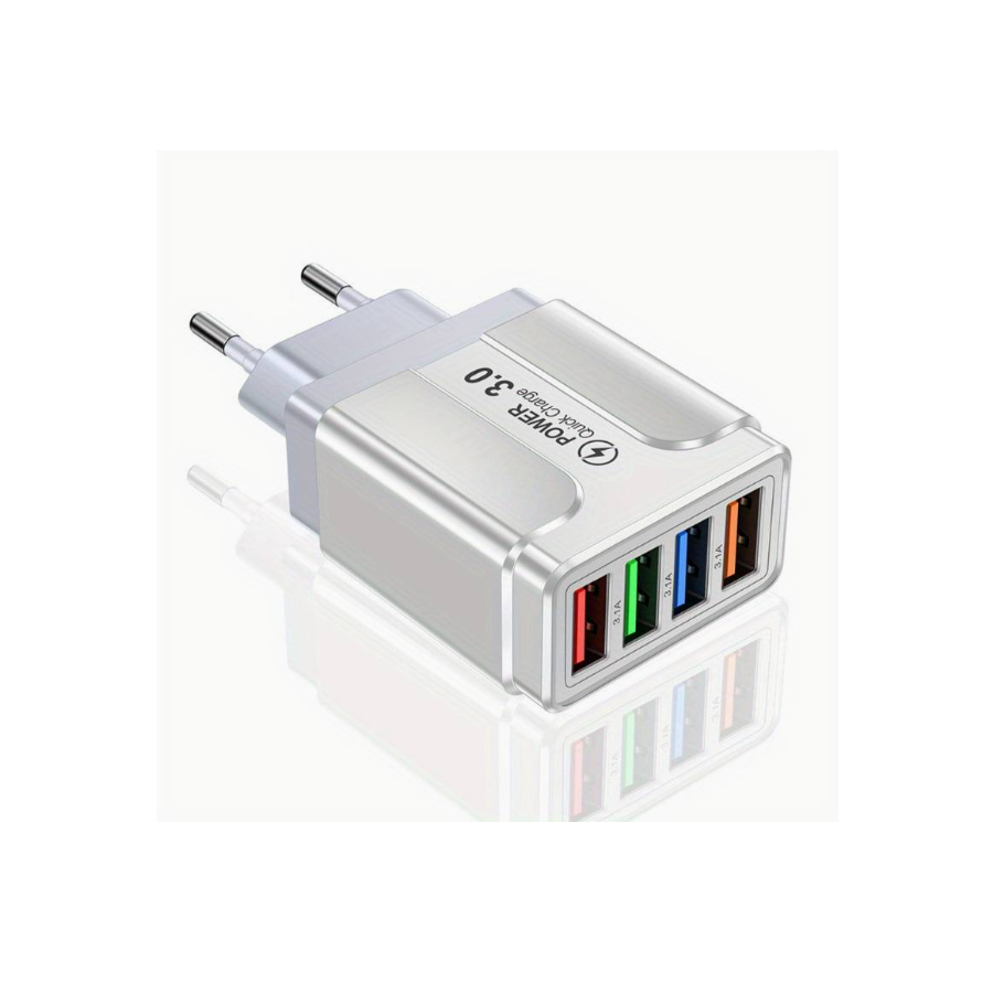 Chargeur secteur Rapide 15W 4 port USB -Gris