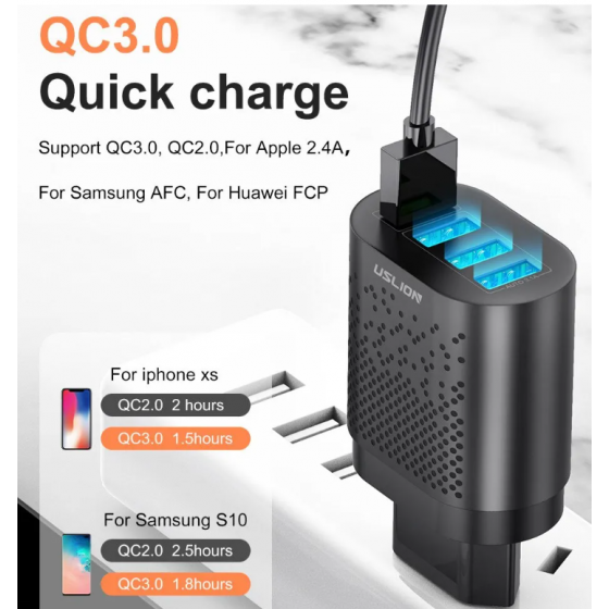 Chargeur secteur Rapide 4 port USB 48W - Noir
