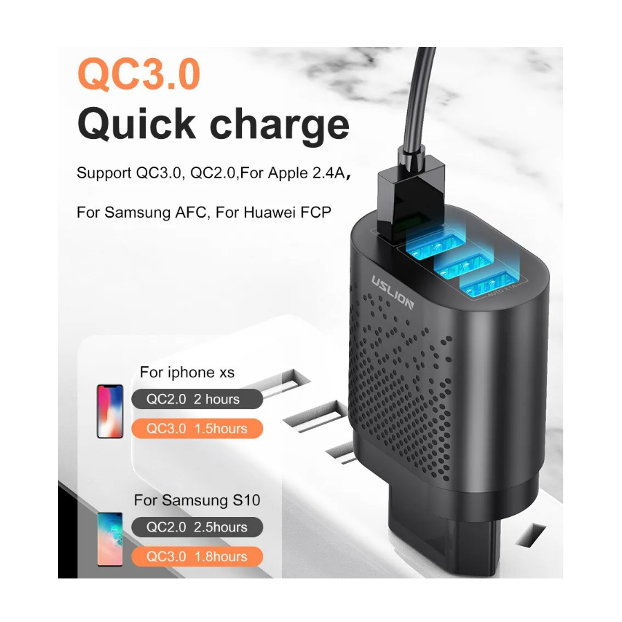 Chargeur secteur Rapide 4 port USB 48W - Noir