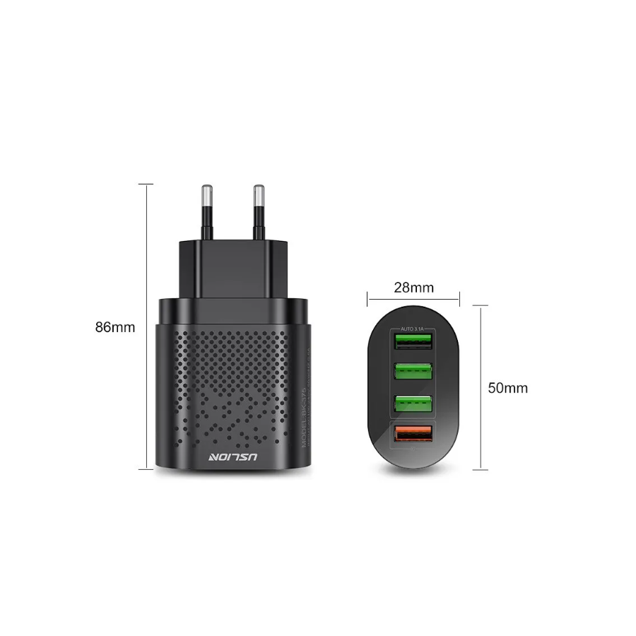 Chargeur secteur Rapide 4 port USB 48W - Noir