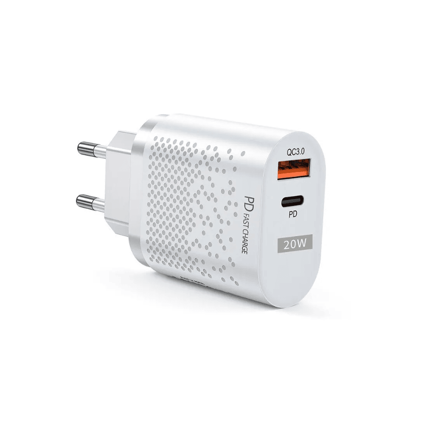 Chargeur secteur USB + USB-C, 20W - Blanc