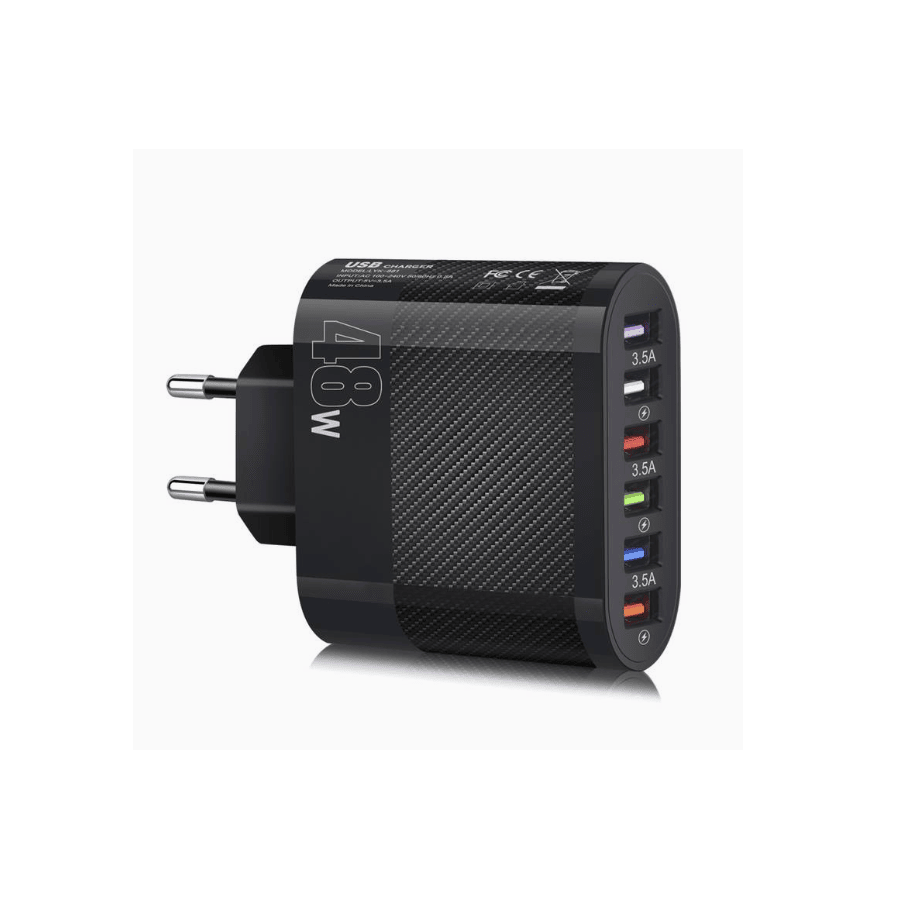 Chargeur secteur Rapide 6 port USB 48W - Noire