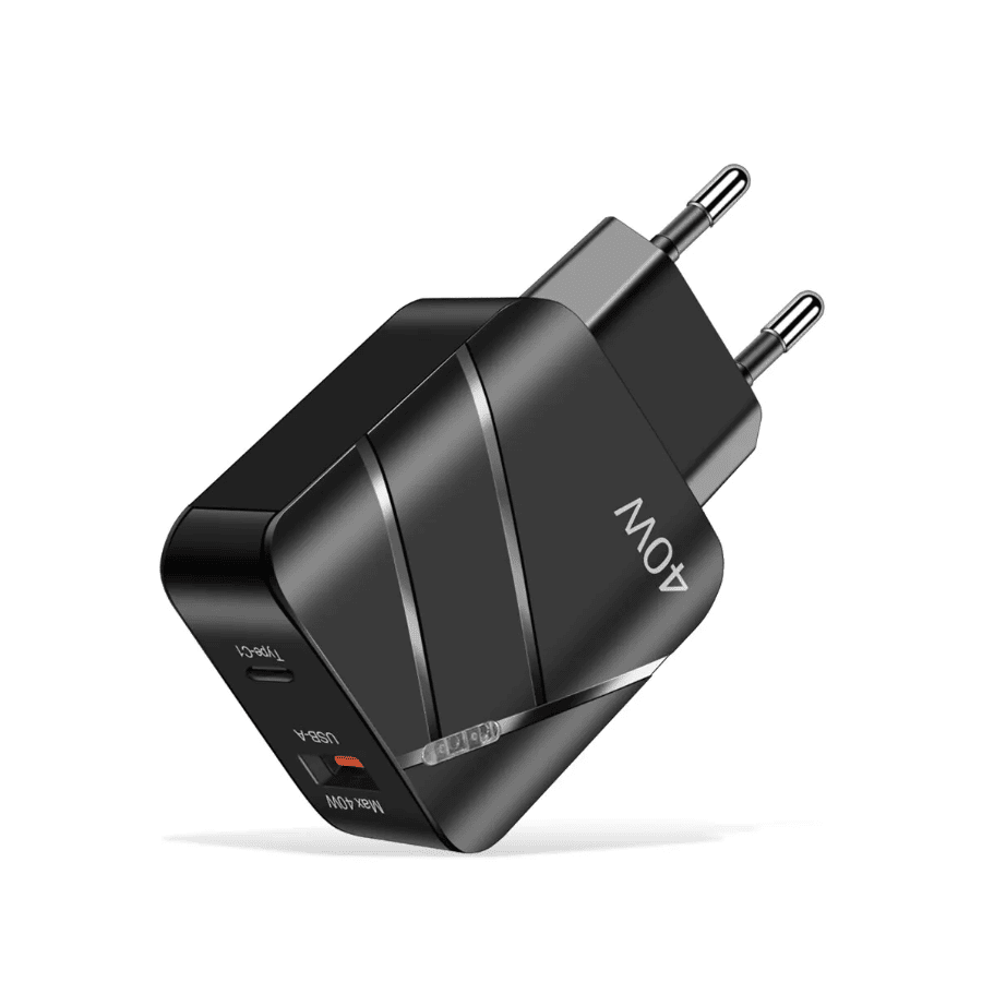 Chargeur secteur USB + USB-C, 40W - Noire