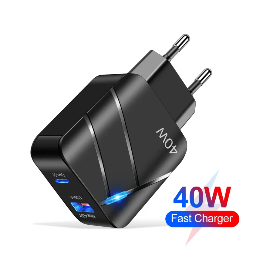 Chargeur secteur USB + USB-C, 40W - Noire