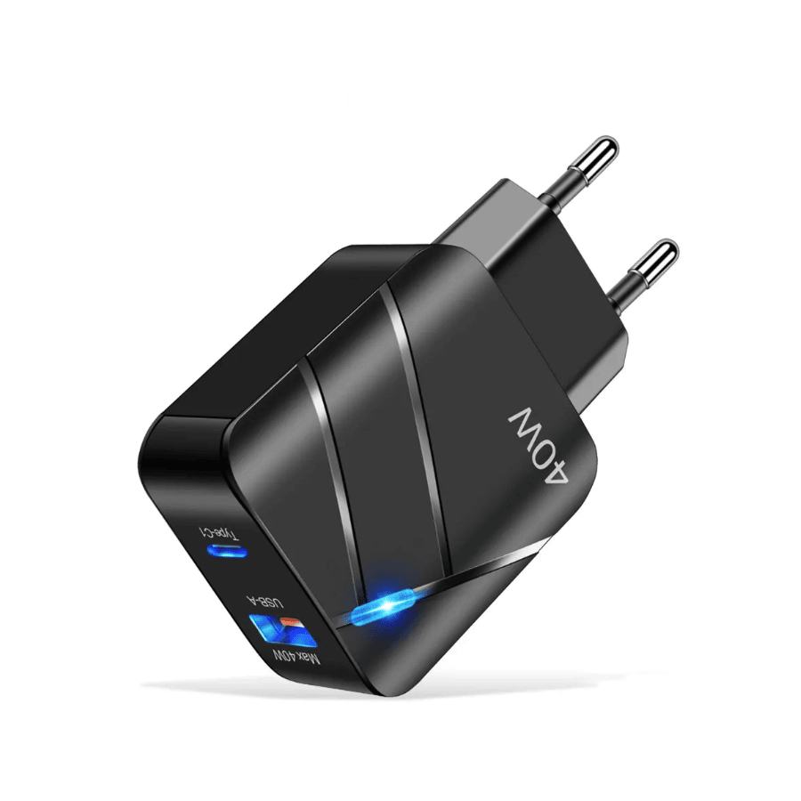 Chargeur secteur USB + USB-C, 40W - Noire Chargeur secteur USB + USB-C, 40W - Noire