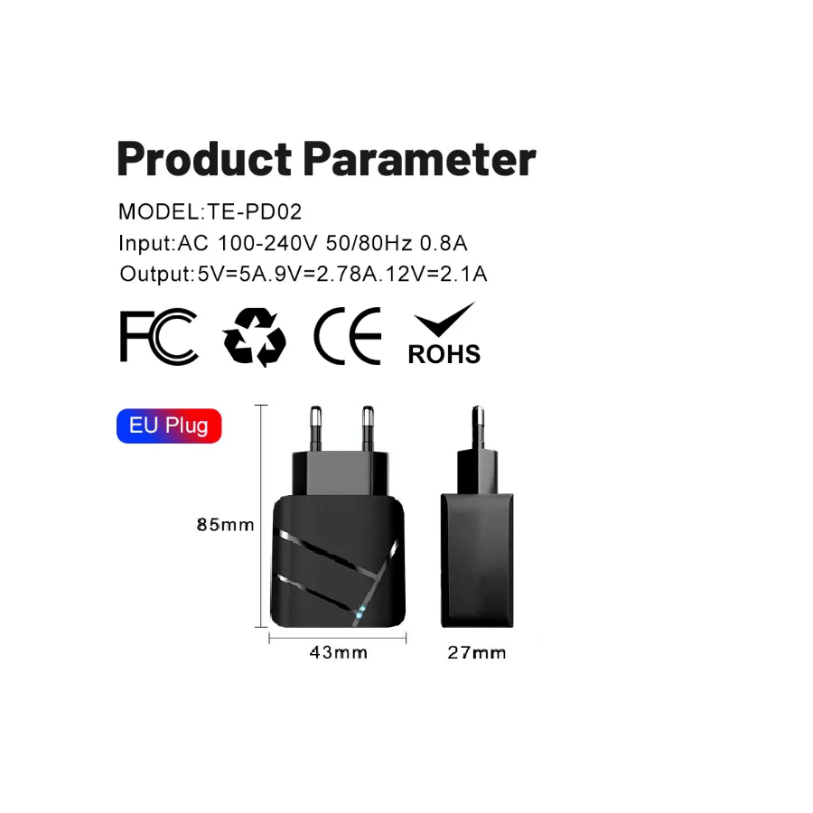 Chargeur secteur USB + USB-C, 40W - Noire