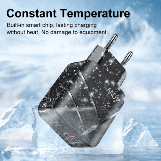 Chargeur secteur USB + USB-C, 40W - Noire