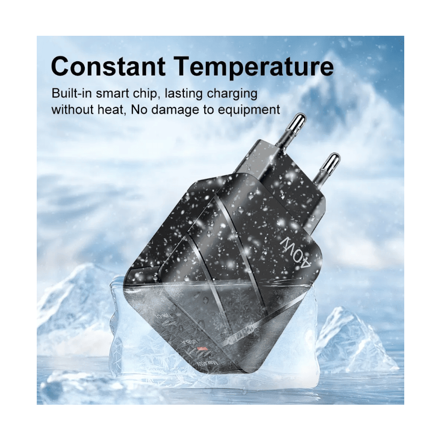 Chargeur secteur USB + USB-C, 40W - Noire