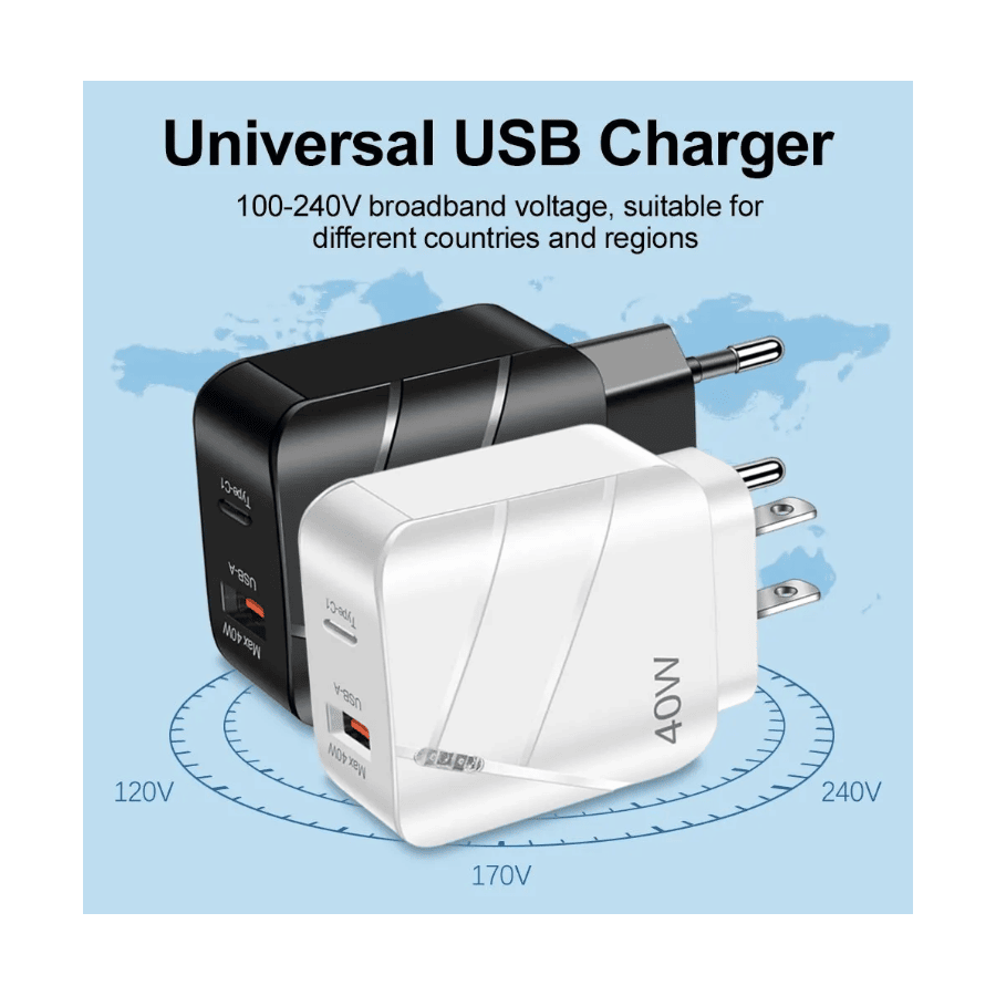 Chargeur secteur USB + USB-C, 40W - Blanc