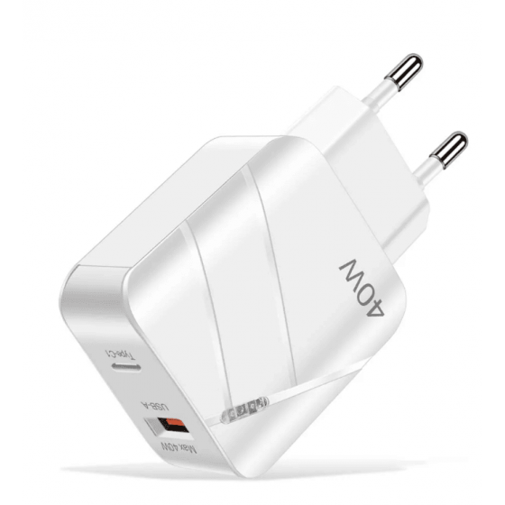 Chargeur secteur USB + USB-C, 40W - Blanc