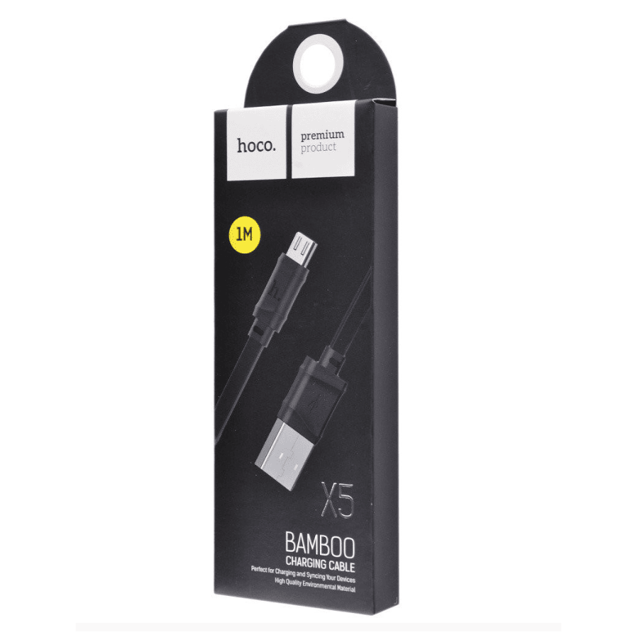 Câble de charge Micro USB HOCO Bambo Câble plat 1 m, 2.4 A - Noir