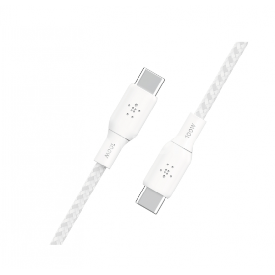 BELKIN Câble USB-C vers USB-C 100W Tréssé 3m (Blanc)