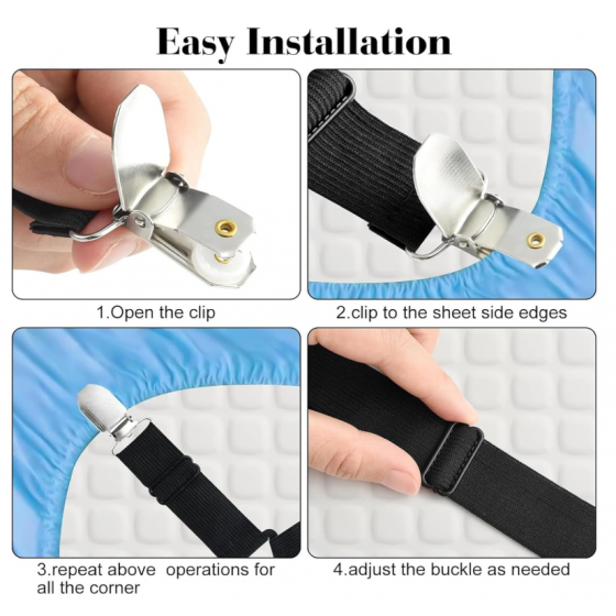 Attaches élastiques pour drap de lit, Lot 4 pièces