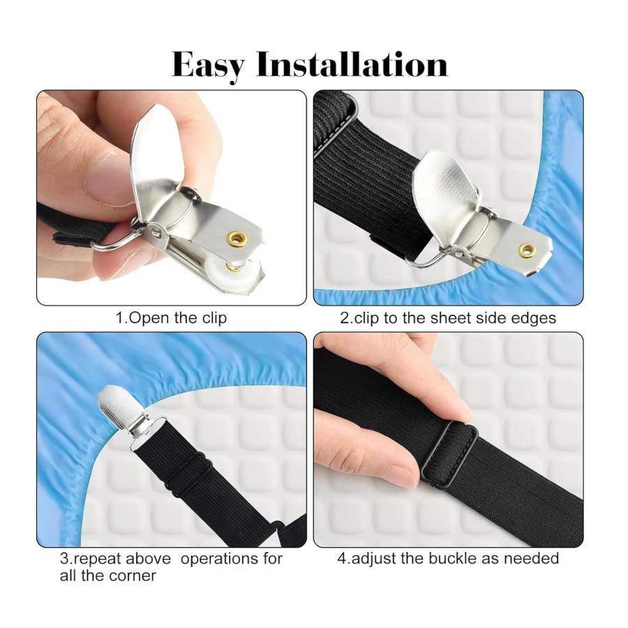 Attaches élastiques pour drap de lit, Lot 4 pièces