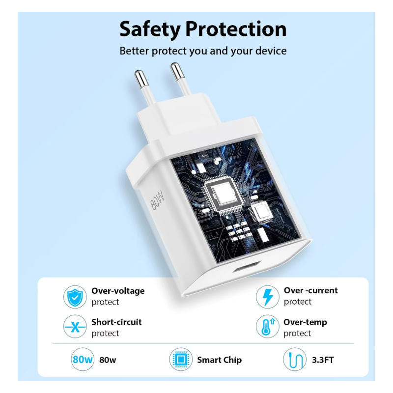 Chargeur 80W pour OnePlus SuperVOOC EU chargeur mural rapide pour OnePlus plus Câble Type C câble USB