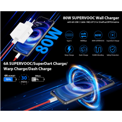 Chargeur 80W pour OnePlus SuperVOOC EU chargeur mural rapide pour OnePlus plus Câble Type C câble USB