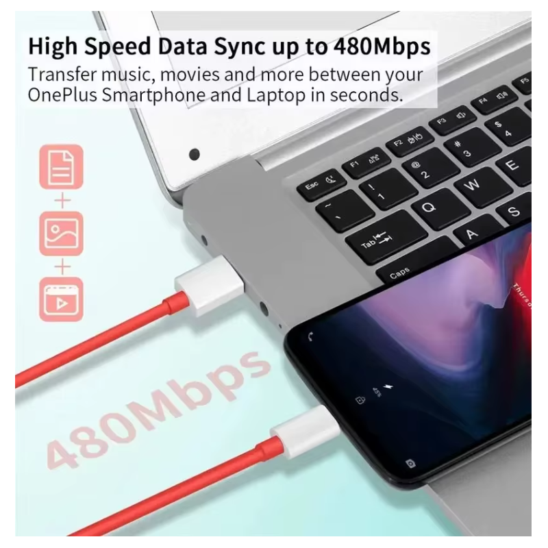 Câble Compatible pour OnePlus 100W - 80W Supervooc USB à USB Type C, Charge rapide pour OnePlus