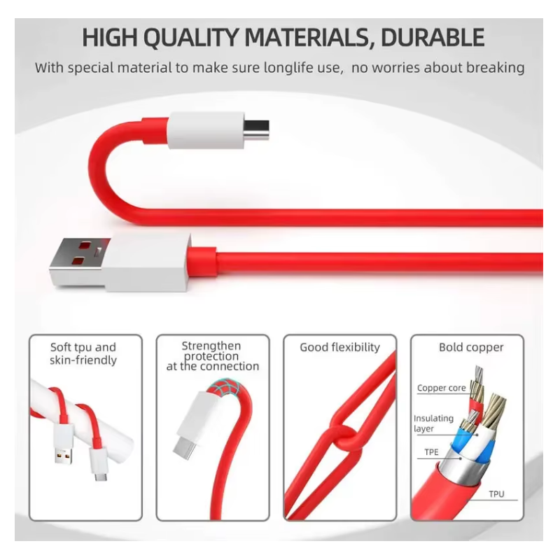 Câble Compatible pour OnePlus 100W - 80W Supervooc USB à USB Type C, Charge rapide pour OnePlus