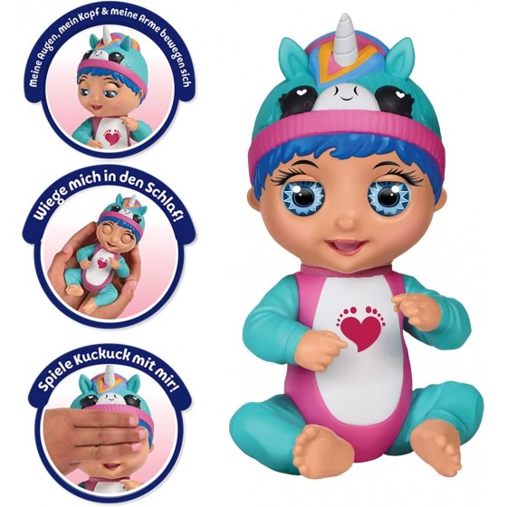 Mini poupée bébé Interactive 14 cm - Luna rit - Licorne Bleue - Parle Allemand
