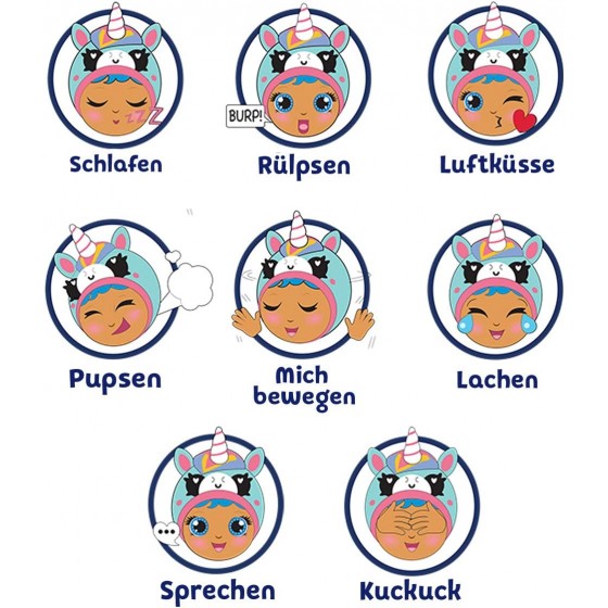 Mini poupée bébé Interactive 14 cm - Luna rit - Licorne Bleue - Parle Allemand