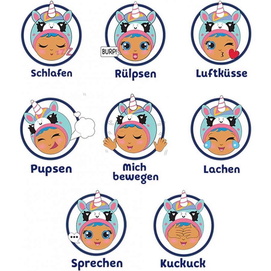 Mini poupée bébé Interactive 14 cm - Luna rit - Licorne Bleue - Parle Allemand