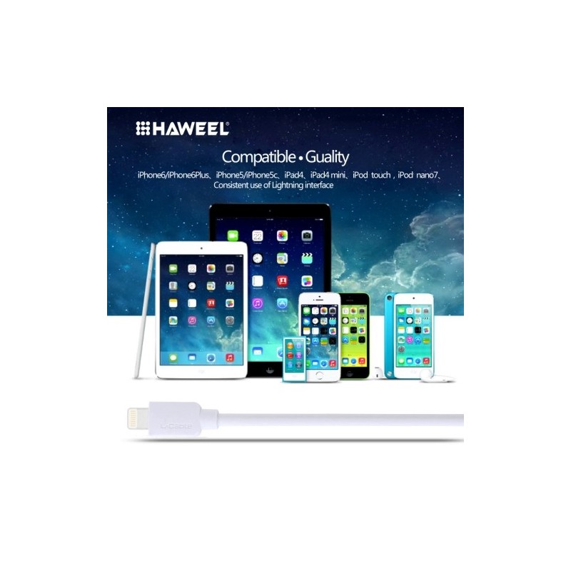 Câble USB à 8 Pins iOS9 1m - iPhone 6S/6 Plus/5/S/C Blanc