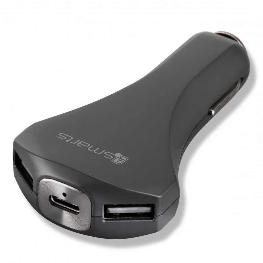 Chargeur de voiture rapide avec USB Type-A & Type-C - Noir Chargeur de voiture rapide avec USB Type-A & Type-C - Noir