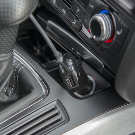 Chargeur de voiture rapide avec USB Type-A & Type-C - Noir
